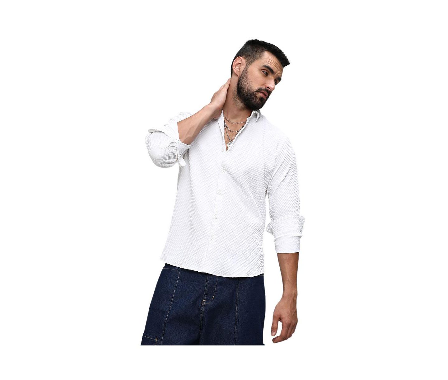 Мужская рубашка Cahoot Chalk White Embossed Micro Check, цвет: Белый — фото 1