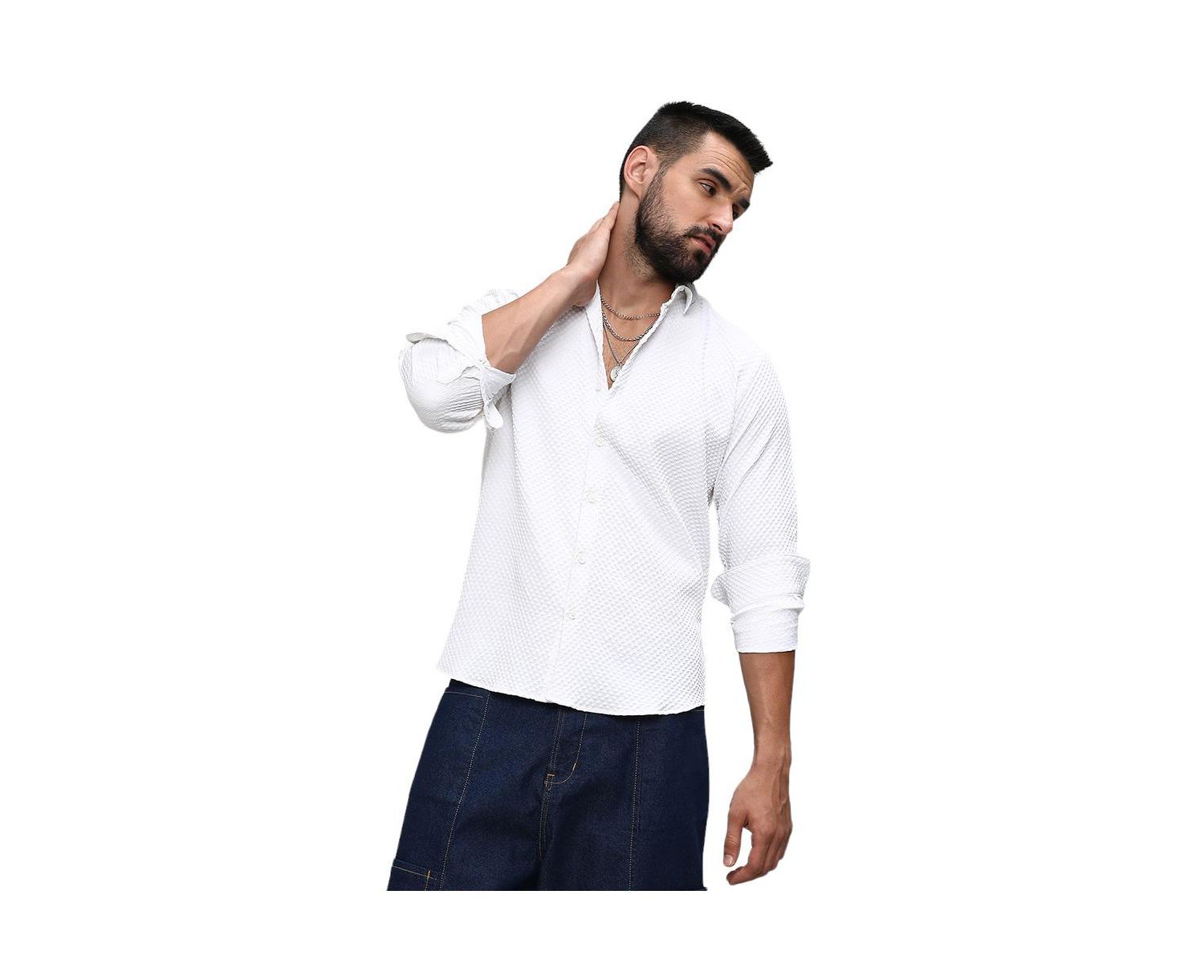 Men's Chalk White Embossed Micro Check Shirt