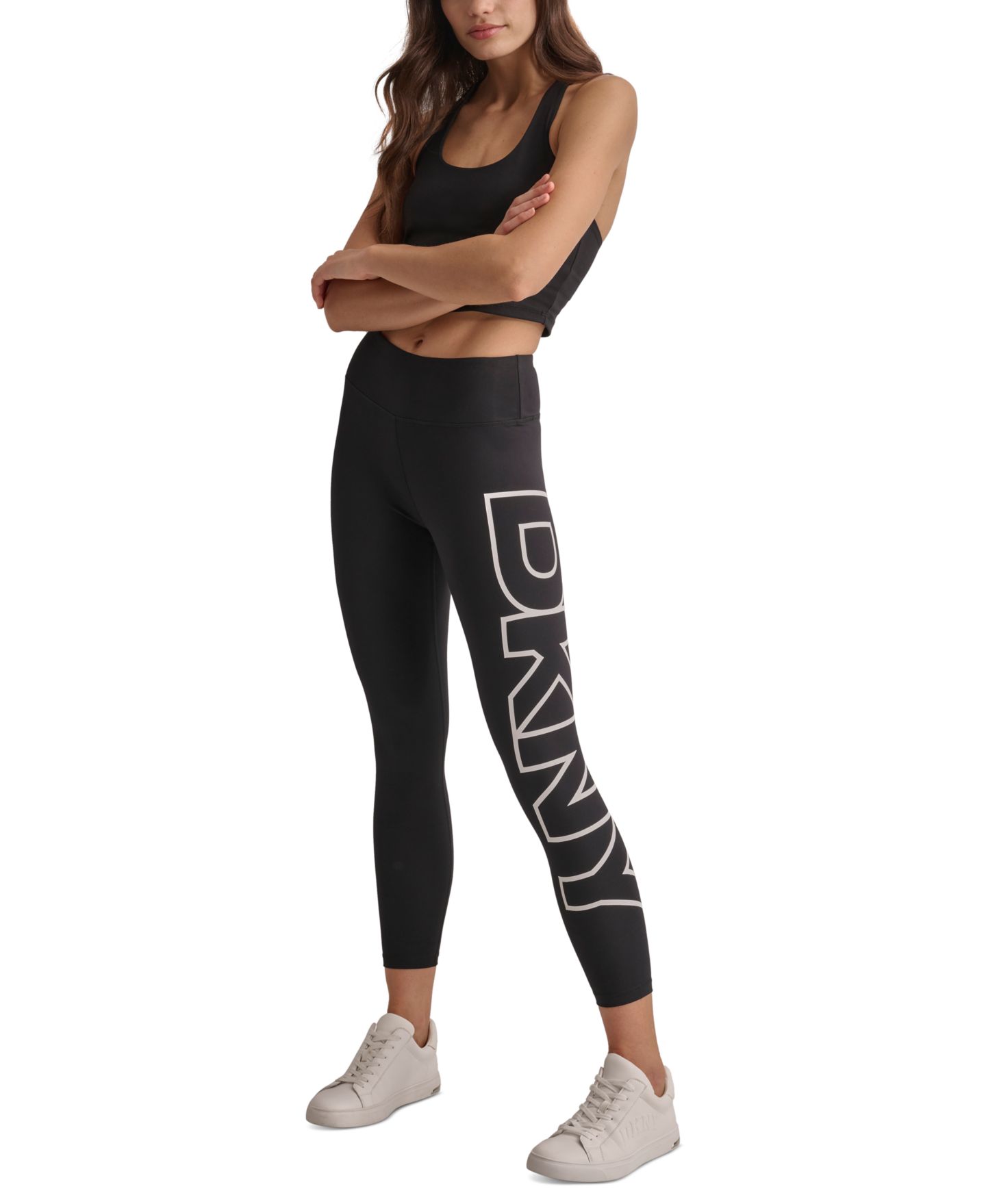 Женские леггинсы DKNY Sport High-Rise Logo Graphic 7/8 Leggings, цвет: Чёрный / Белый — фото 5