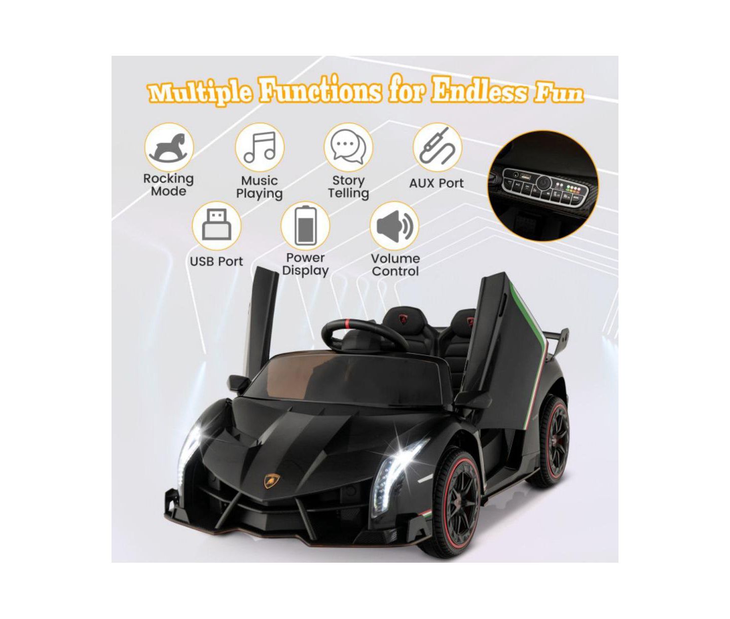 Детская игрушка VEBREDA 12V Licensed Lamborghini 4WD Kids Ride-on Sports Car with 2.4G Remote, цвет: Чёрный — фото 2