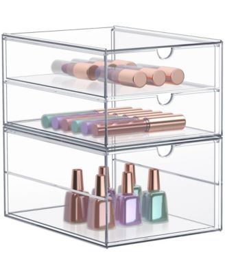 3 Drawers Acrylic Organizer for Makeup, Organization and Storage, Art Supplies, Jewelry, Stationary - 2 Pcs Clear Stackable Storage Drawers