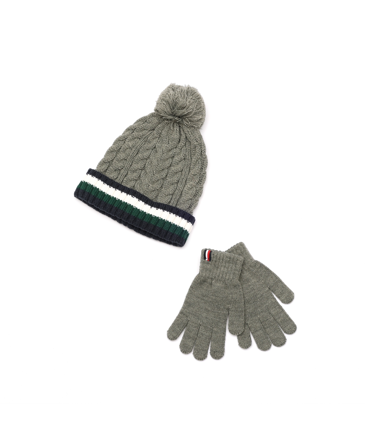 Tommy Hilfiger Big Boys Cable Hat And Gloves Set In Medium Grey Heathe