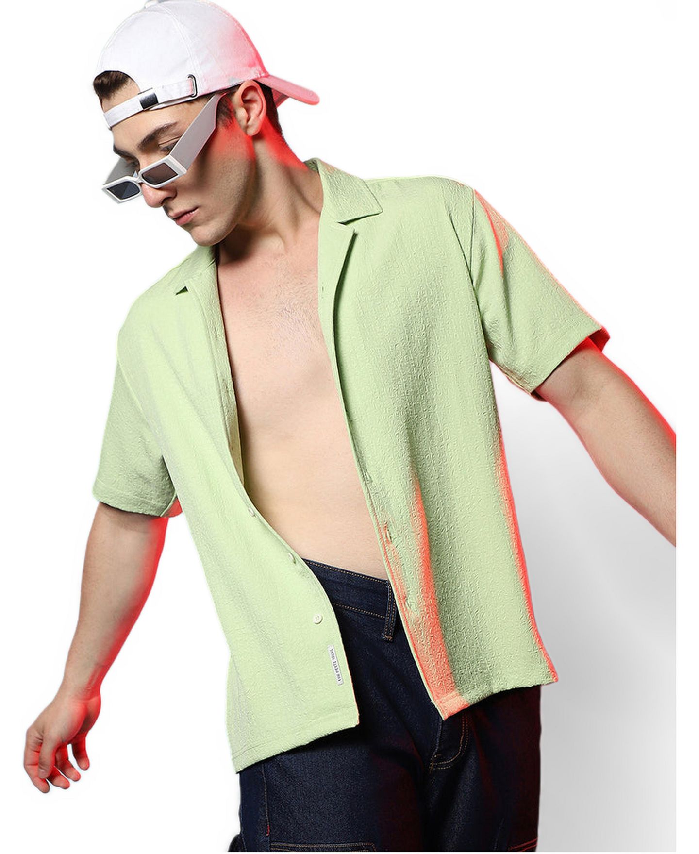 Мужская рубашка Cahoot Lime Green Self-Design Creased Box, цвет: Зелёный — фото 2