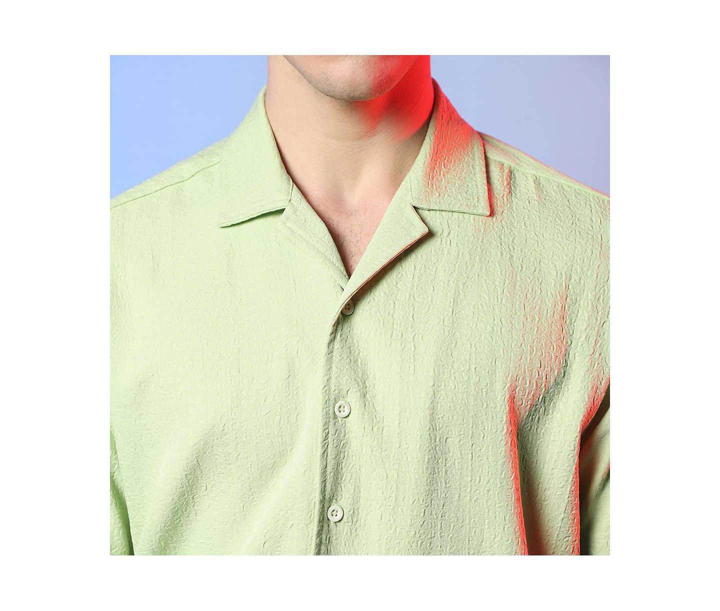 Мужская рубашка Cahoot Lime Green Self-Design Creased Box, цвет: Зелёный — фото 7