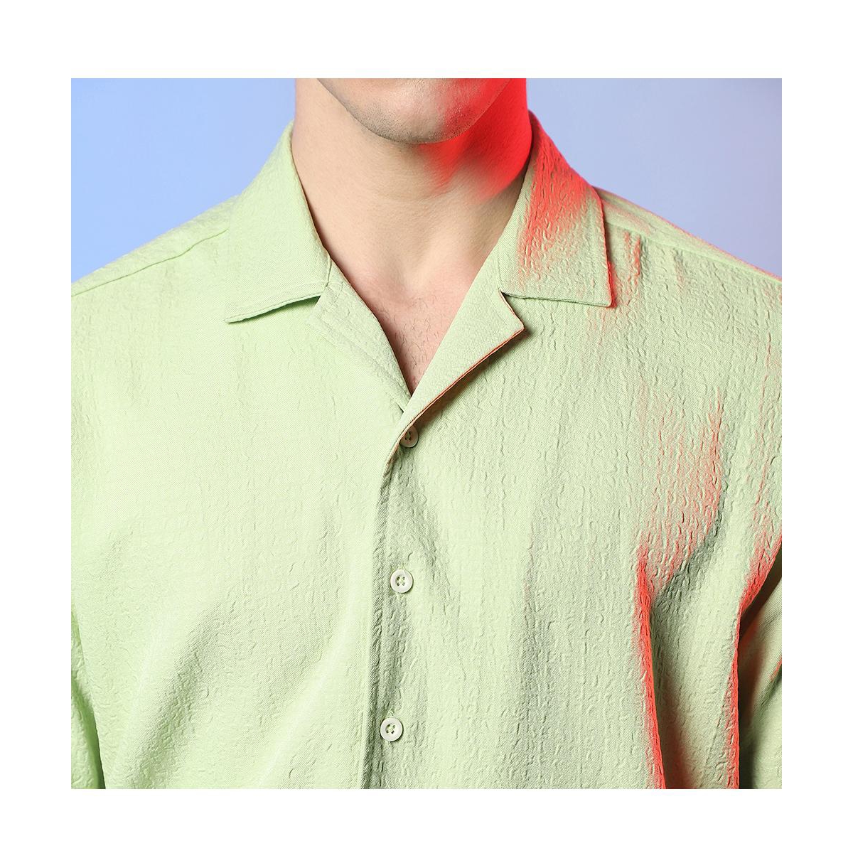 Campus Sutra Men's LimeSelf-Design Creased Box Shirt - Green