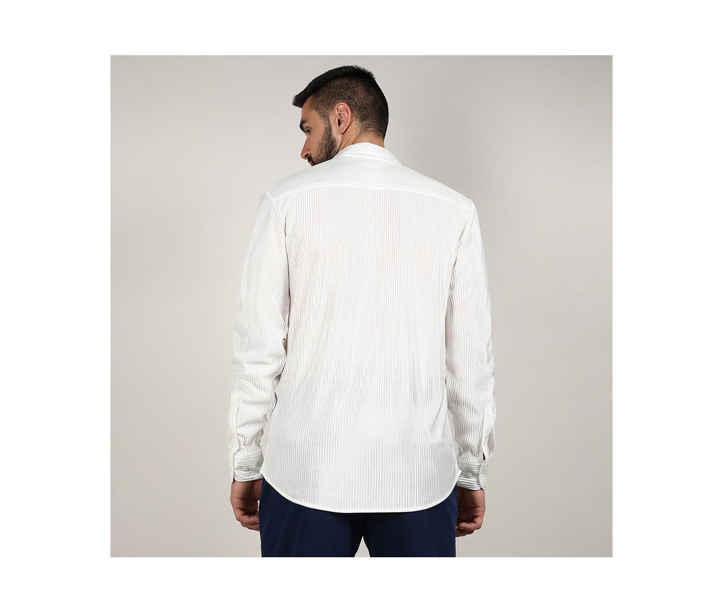 Мужская рубашка Campus Sutra Chalk White Pleat-Creased, цвет: Белый — фото 4