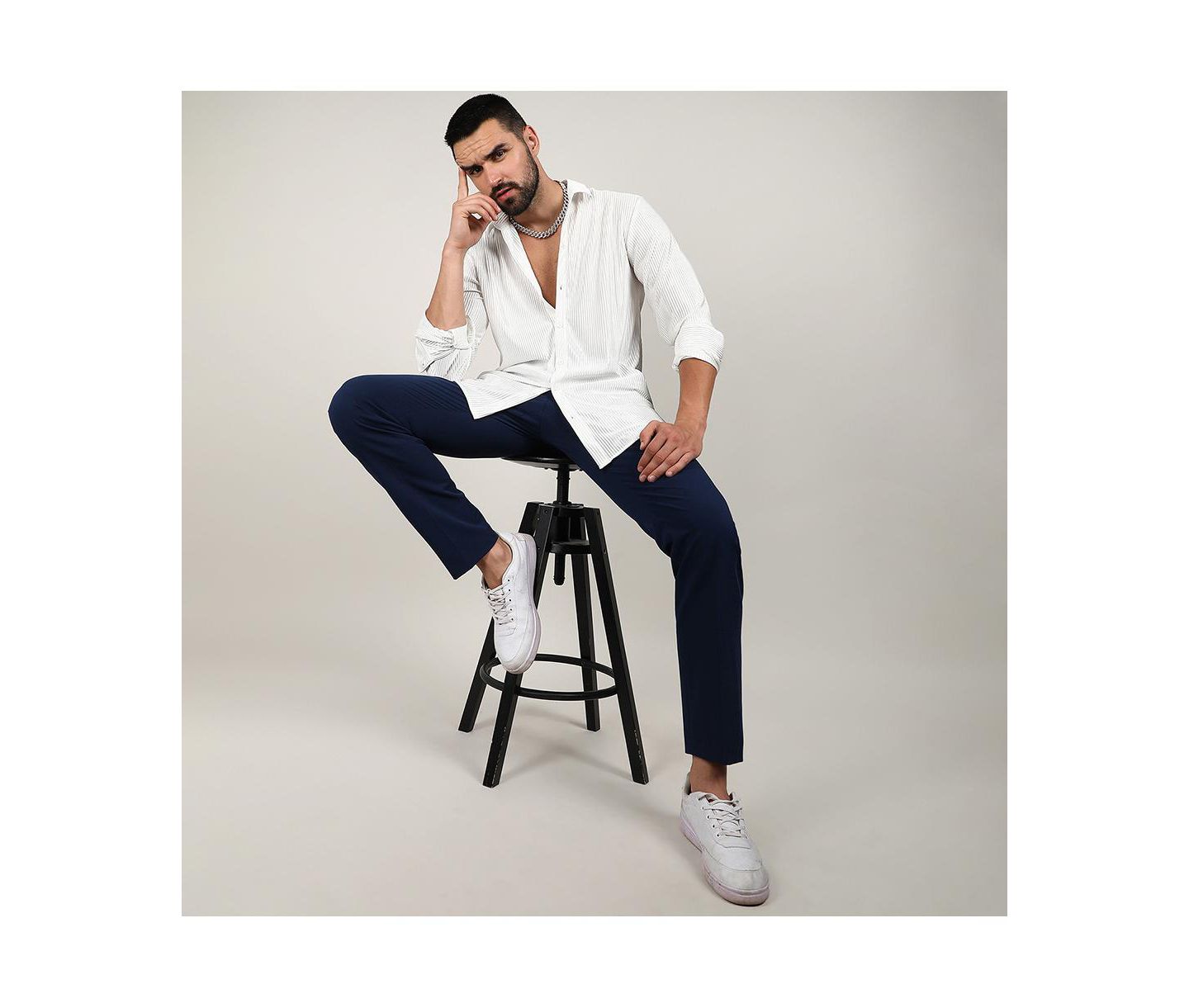 Мужская рубашка Campus Sutra Chalk White Pleat-Creased, цвет: Белый — фото 8