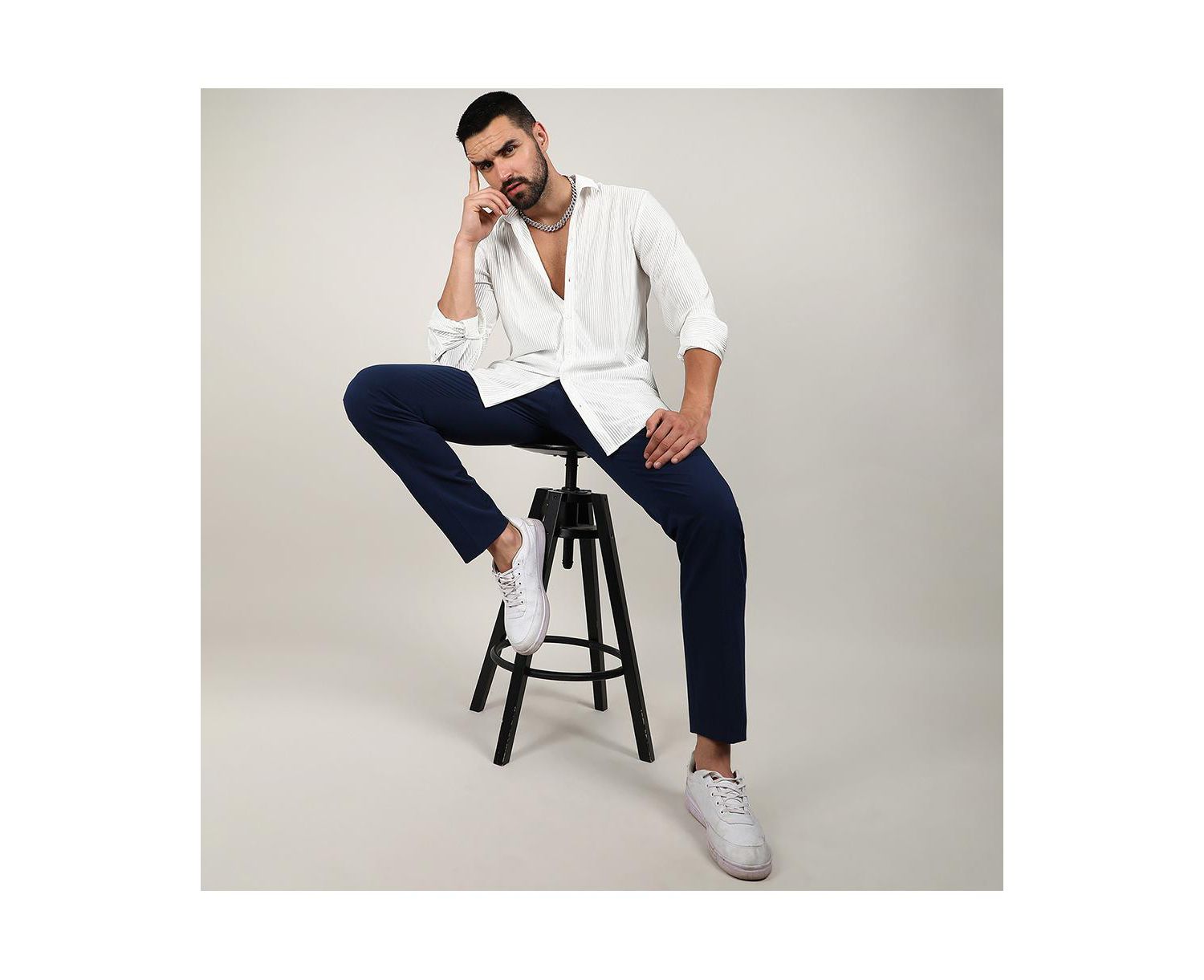 Men's Chalk White Pleat-Creased Shirt