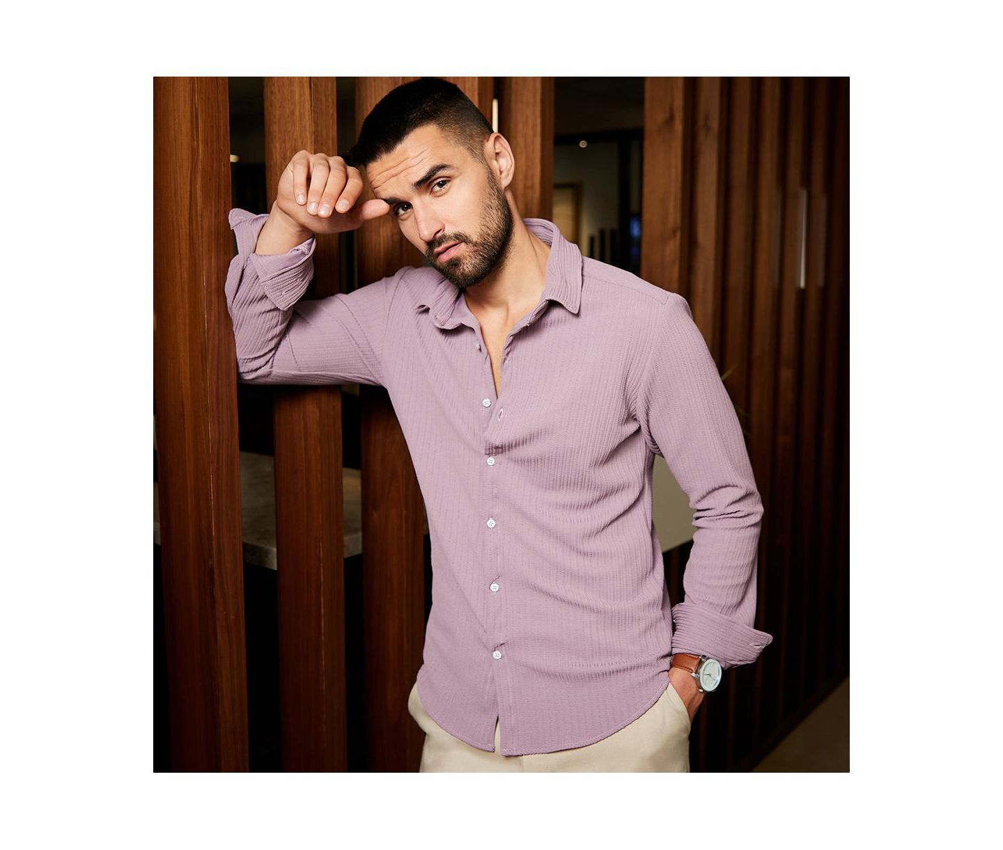 Мужская рубашка Campus Sutra Lavender Stripe-Creased, цвет: Фиолетовый — фото 4