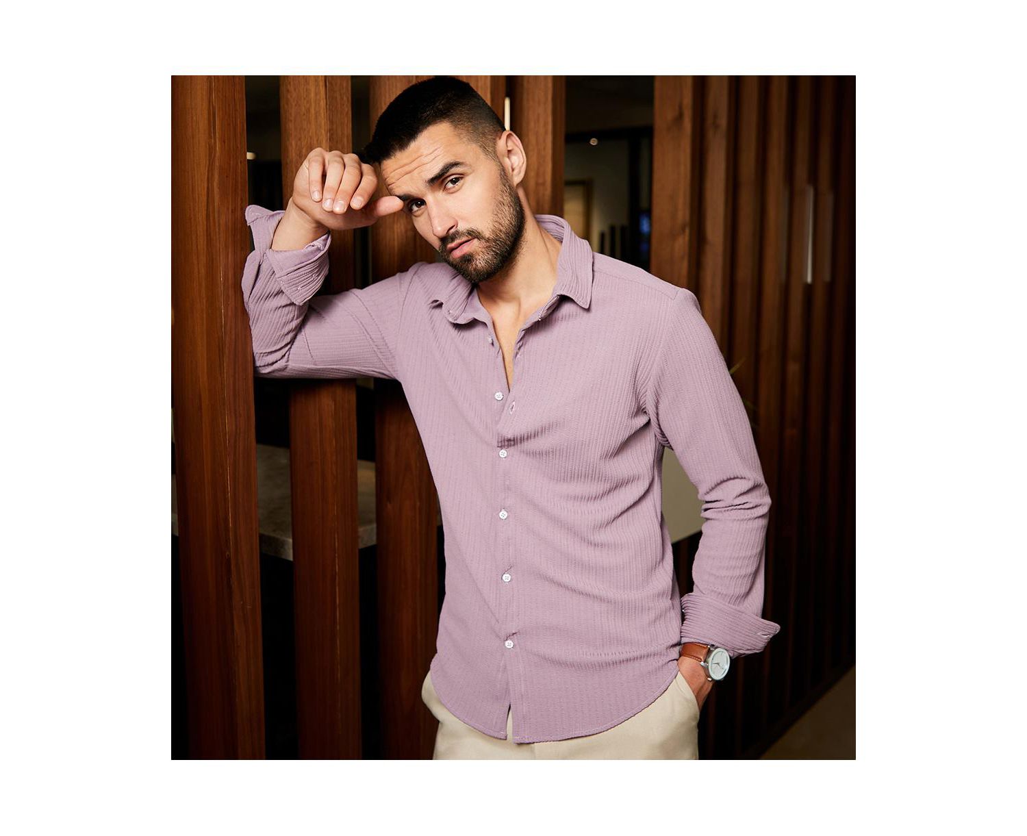 Men's Lavender Stripe-Creased Shirt