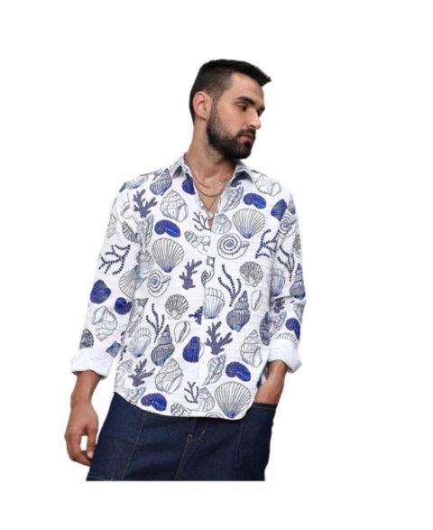 Мужская рубашка Cahoot Chalk White:Indigo Blue Seashell, цвет: Белый