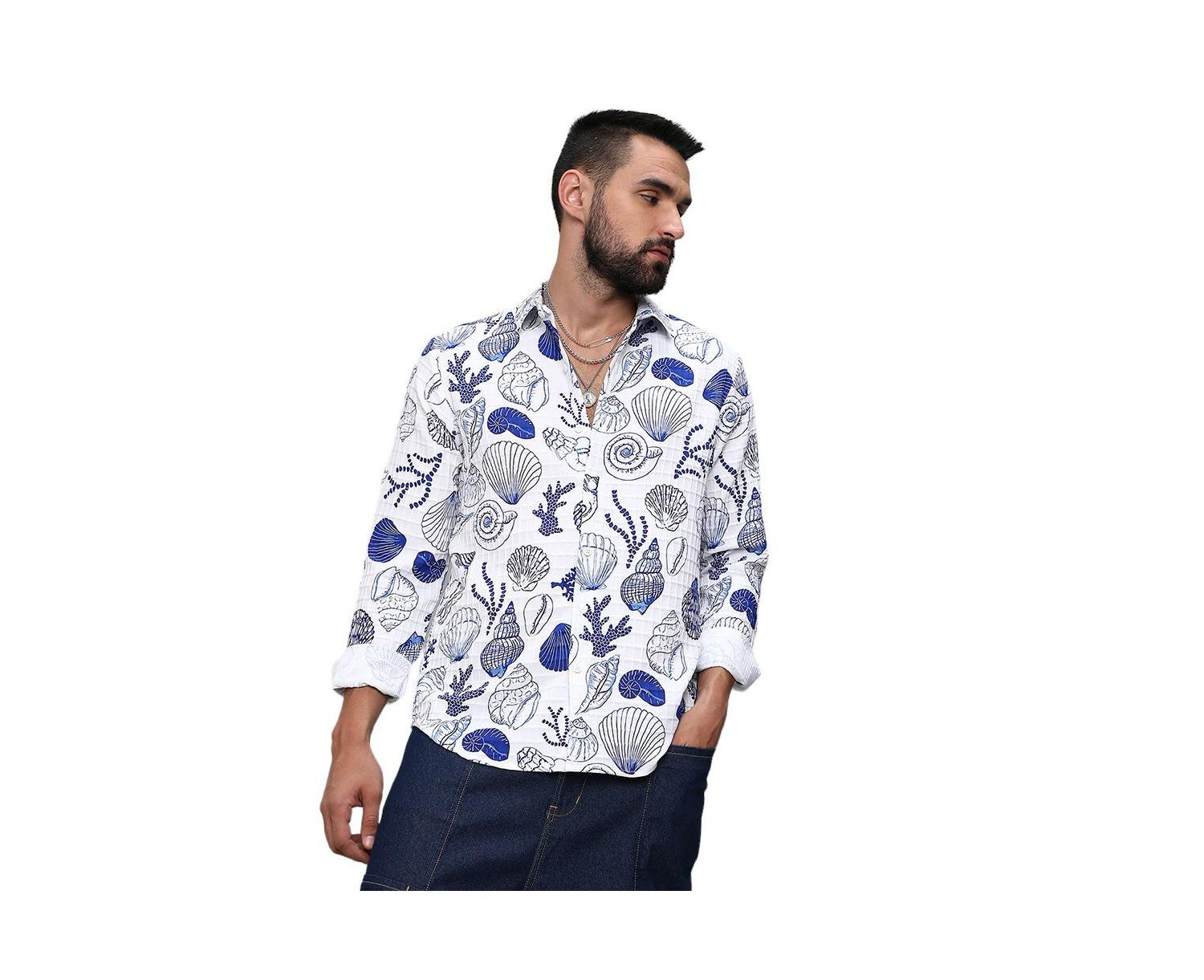 Men's Chalk White:Indigo Blue Seashell Shirt