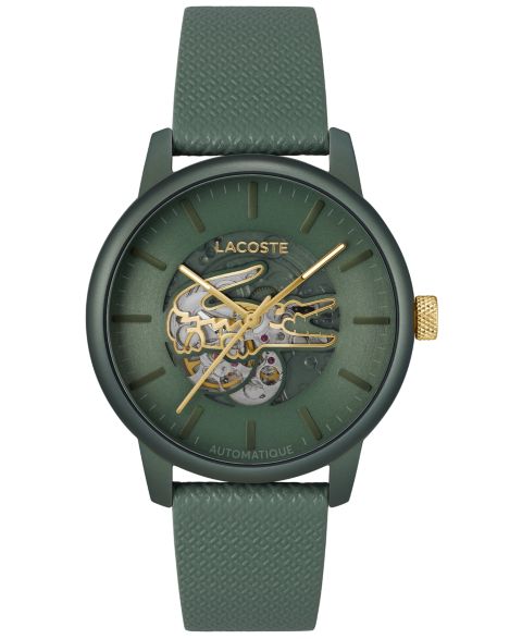 Мужские часы Lacoste L.12.12 Automatique Green Leather Strap Watch 44mm