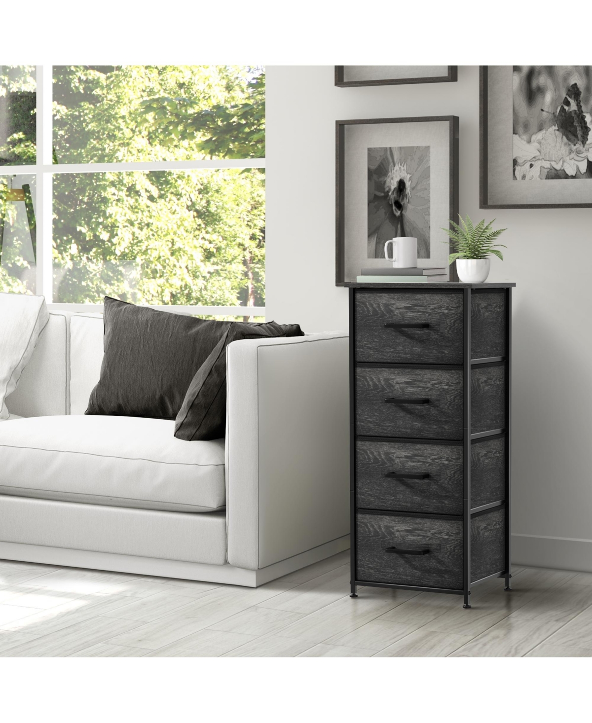 Sorbus 4 Drawers Chest Nightstand - Storage for Closet, Home, College Dorm - Features Steel Frame, Wood Top, & Fabric Bins