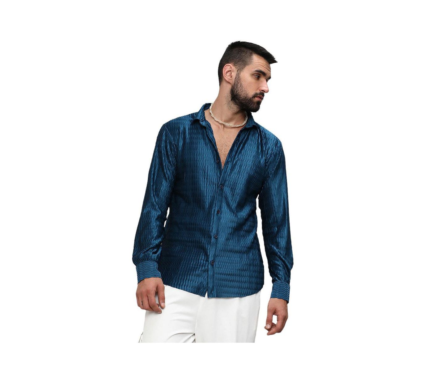 Мужская рубашка Cahoot Aegean Blue Curly-Creased, цвет: Синий — фото 1