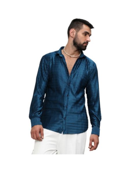 Мужская рубашка Cahoot Aegean Blue Curly-Creased, цвет: Синий