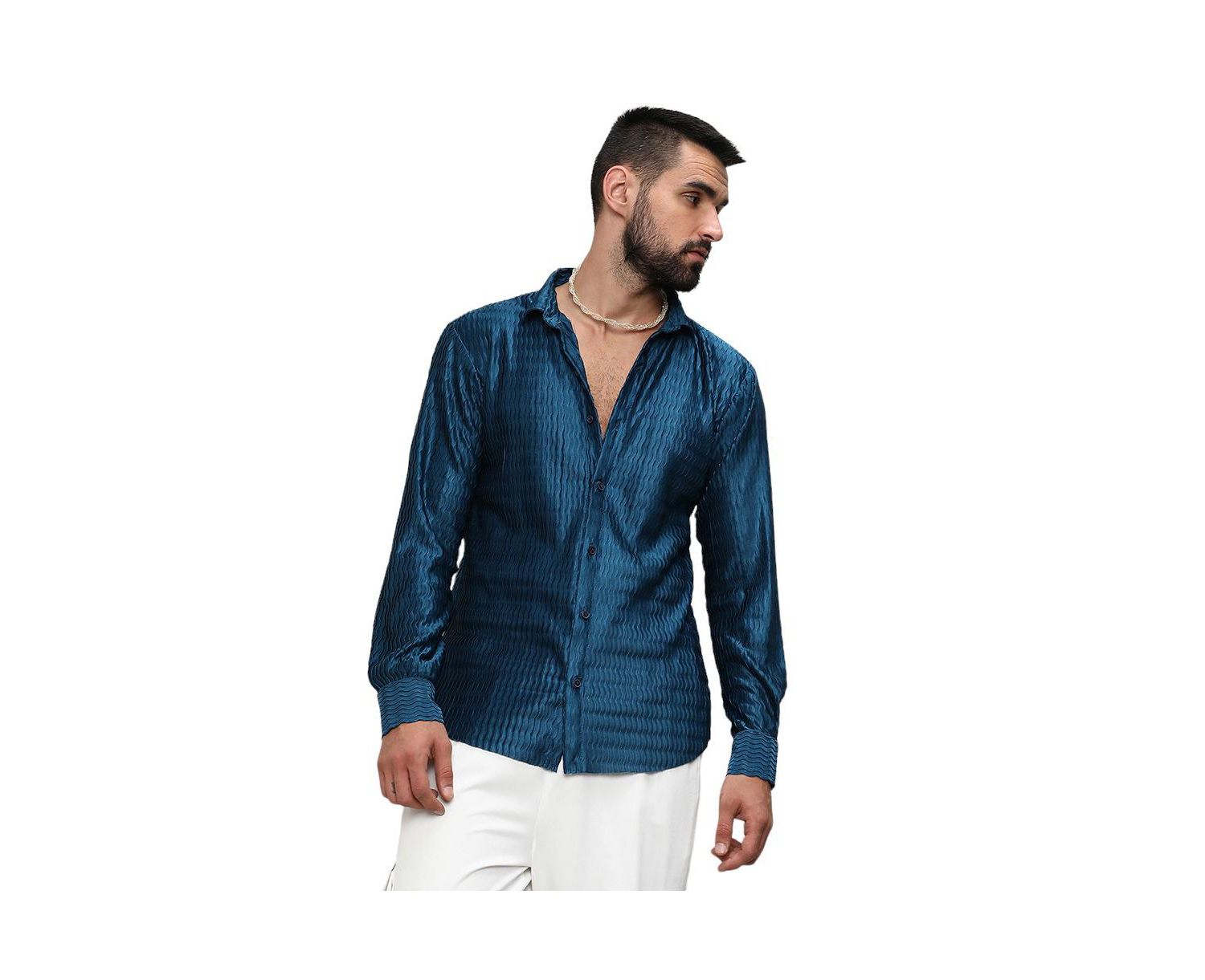 Men's Aegean Blue Curly-Creased Shirt