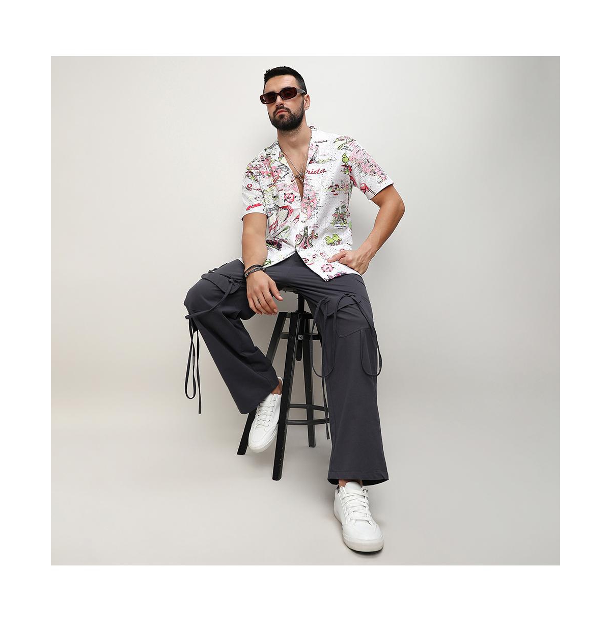 Campus Sutra Men's ChalkBlush Pink Maps Shirt - White