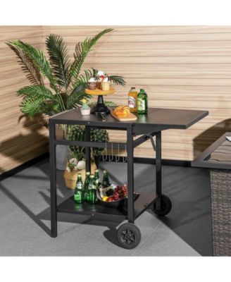 Movable Outdoor Grill Cart with Folding Tabletop and Hooks