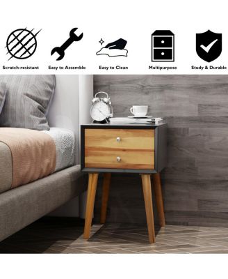 Mid-Century Wooden Multipurpose End Table with 2 Storage Drawers