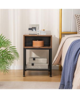 Industrial Nightstand End Side Table with Mesh Shelf