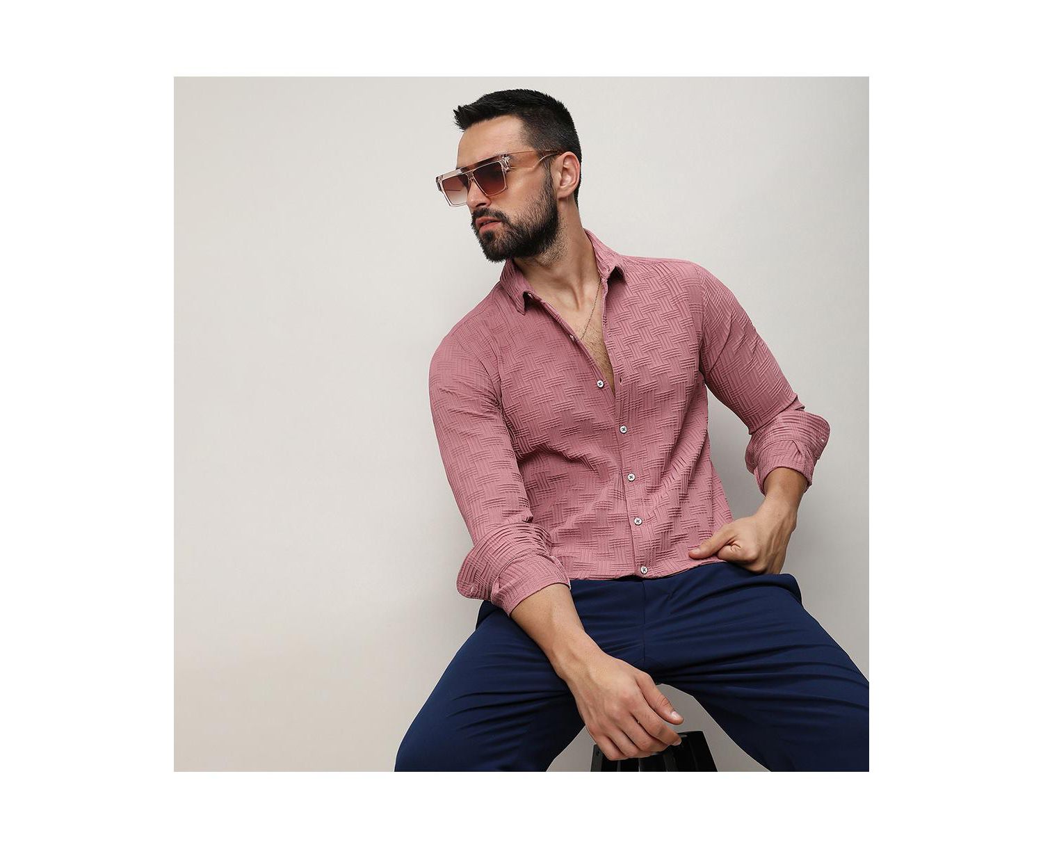 Men's Nude Pink Self-Design Intertwine Shirt