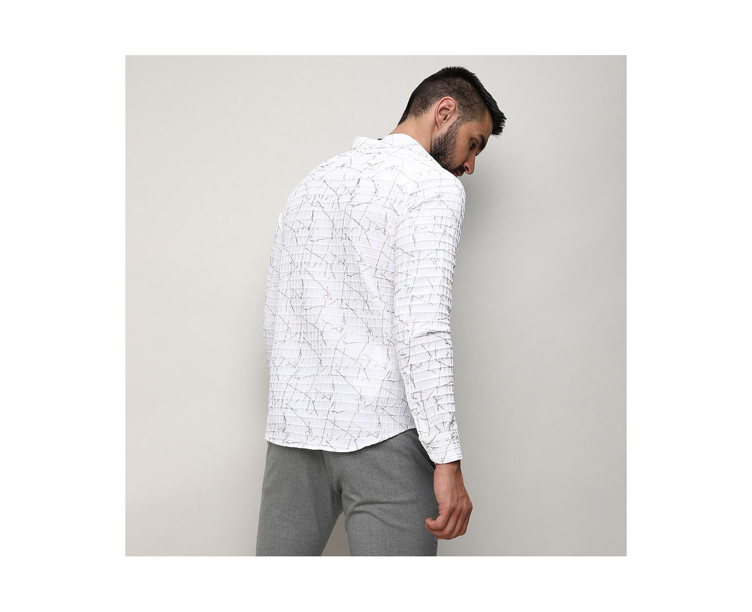 Men's Chalk White Holographic Veined Textured Shirt