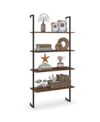 4-Tier Industrial Ladder Bookshelf with Metal Frame