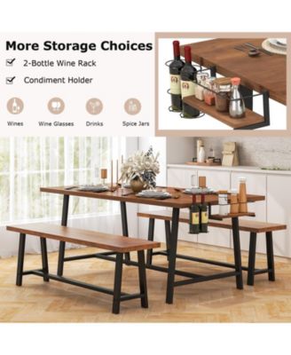 Dining Table Set for 5-7 with 2-Bottle Wine Rack and Condiment Holder