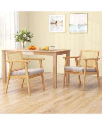 Mid Century Modern Accent Chairs Set of 2 with Breathable Rattan Back