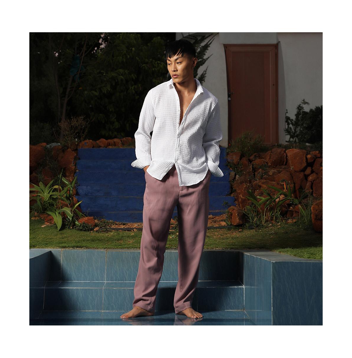 Campus Sutra Men's ChalkTwisted Crease Shirt - White