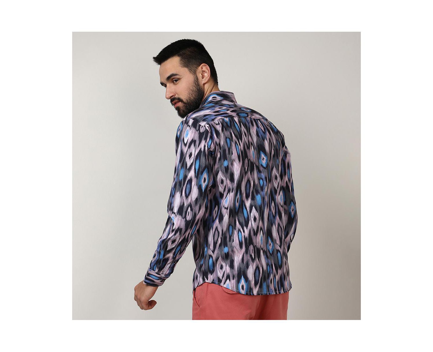 Men's Sky Blue & Moon Grey Ikkat Shirt