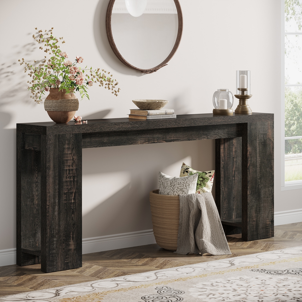 Tribesigns 70.9-Inch Long Console Table, Farmhouse Wooden Entryway Sofa Table Behind Couch