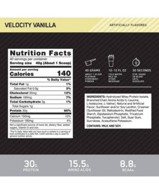 Platinum Hydro Whey Protein Powder, Velocity Vanilla, 3.52 lb, 40 Servings