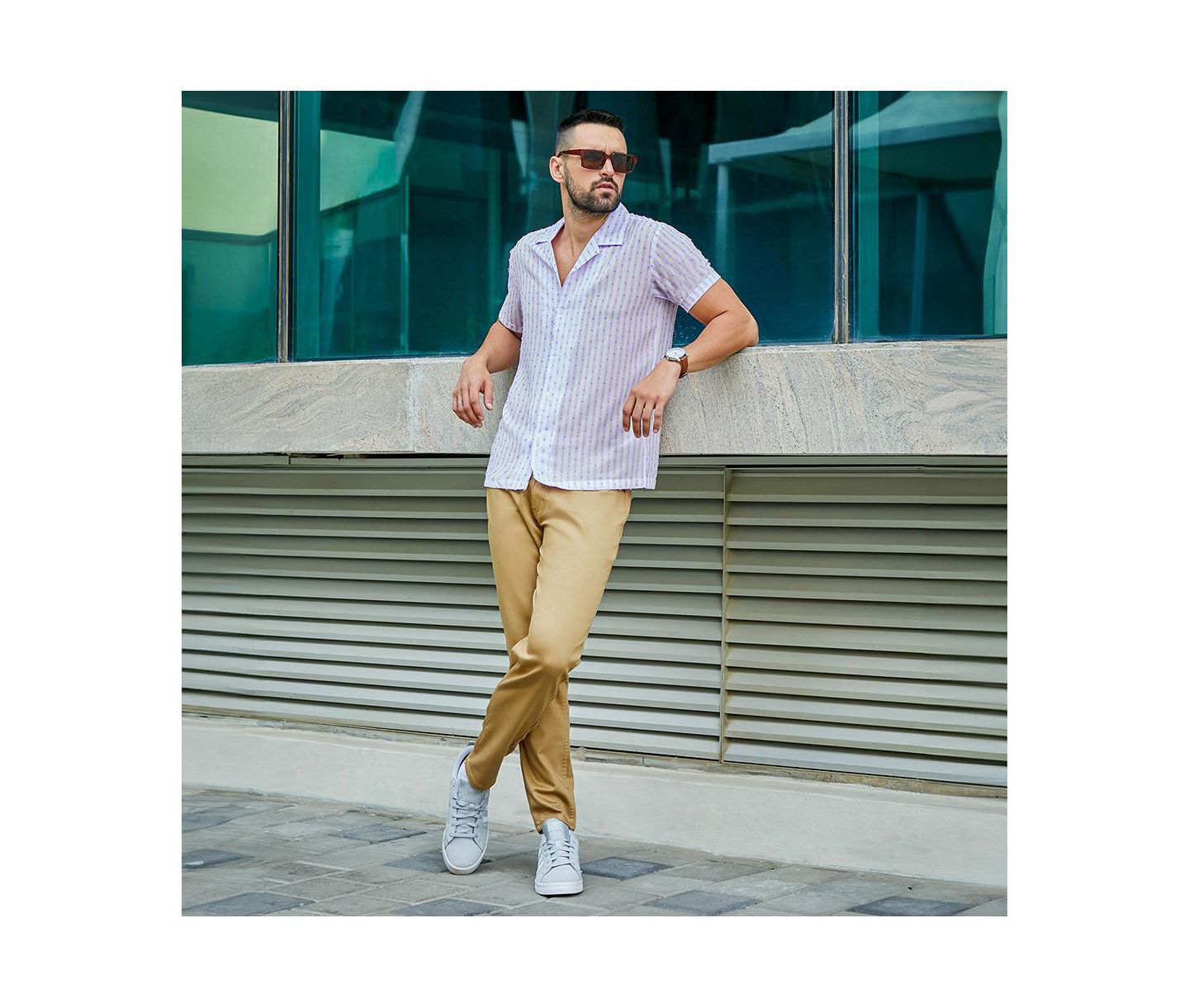 Мужская рубашка Cahoot Campus Sutra White & Lavender Balanced Striped, цвет: Белый — фото 2
