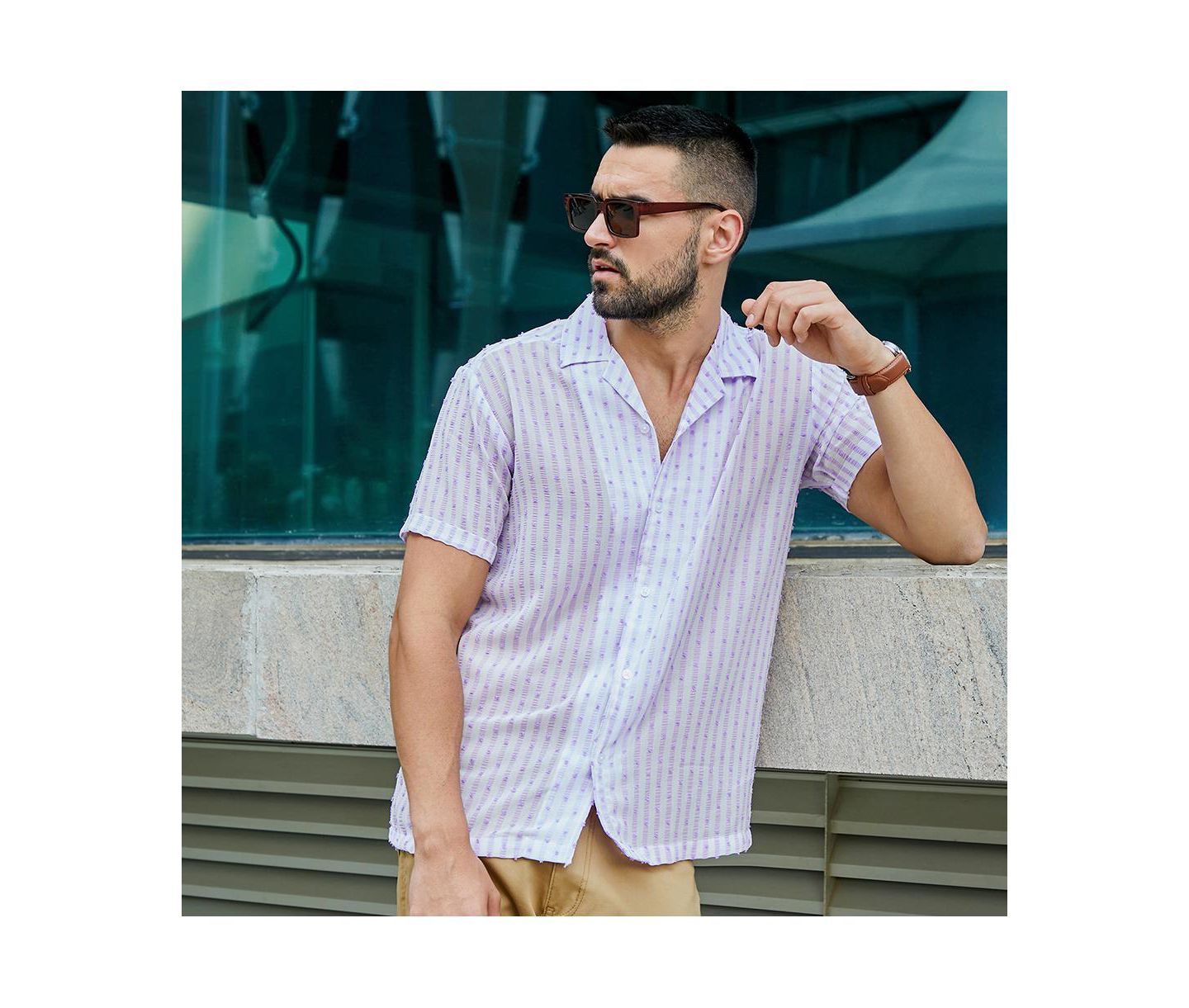 Мужская рубашка Cahoot Campus Sutra White & Lavender Balanced Striped, цвет: Белый — фото 7
