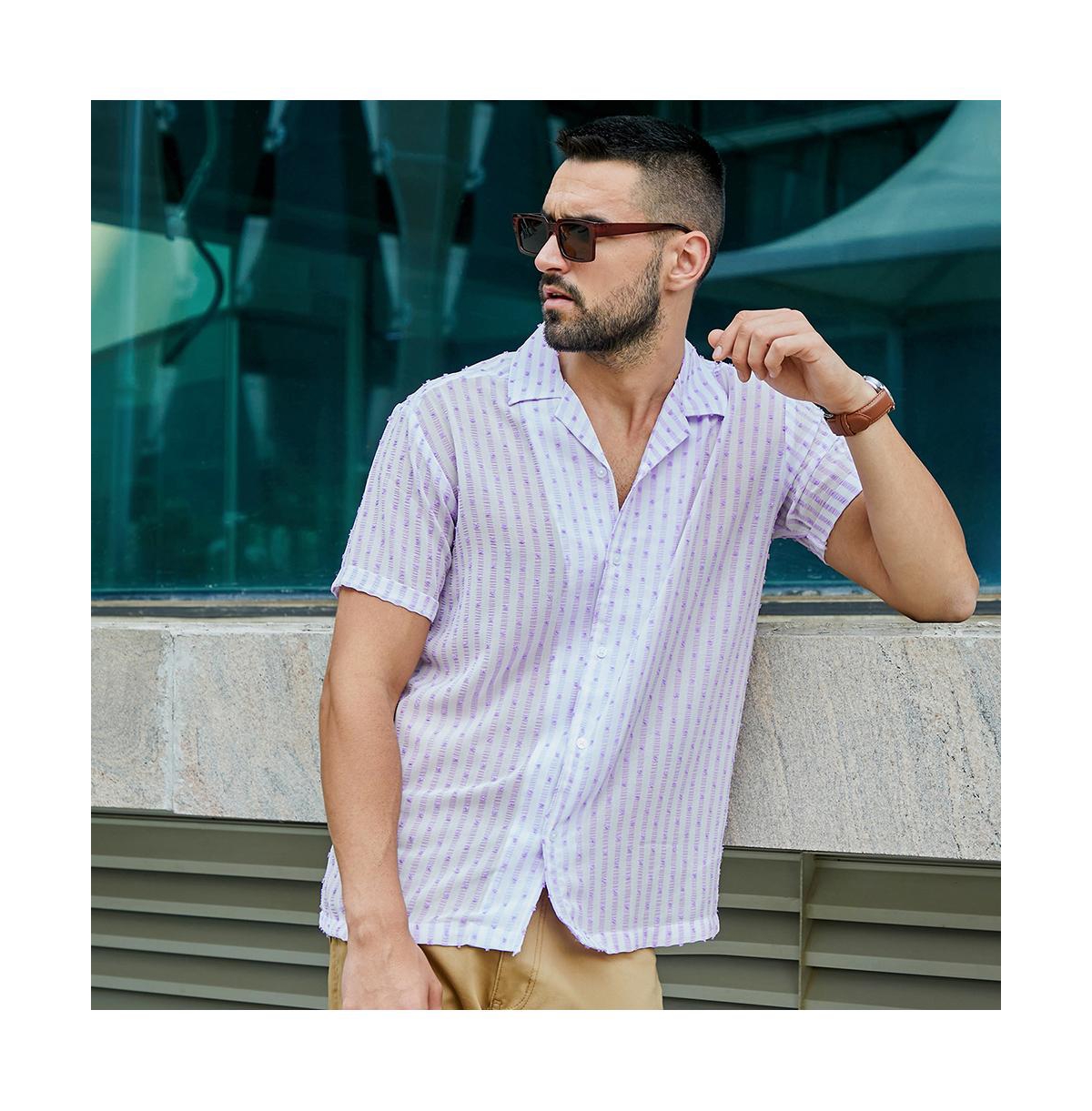 Campus Sutra Men's& Lavender Balanced Striped Shirt - White