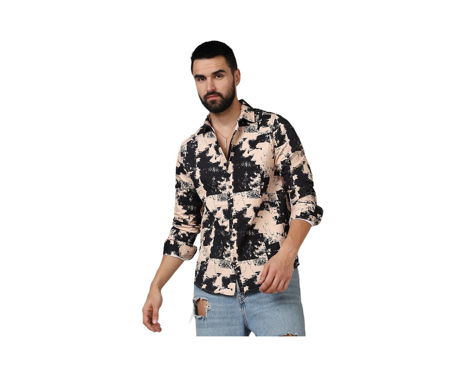 Men's Beige & Black Paint Strokes Shirt