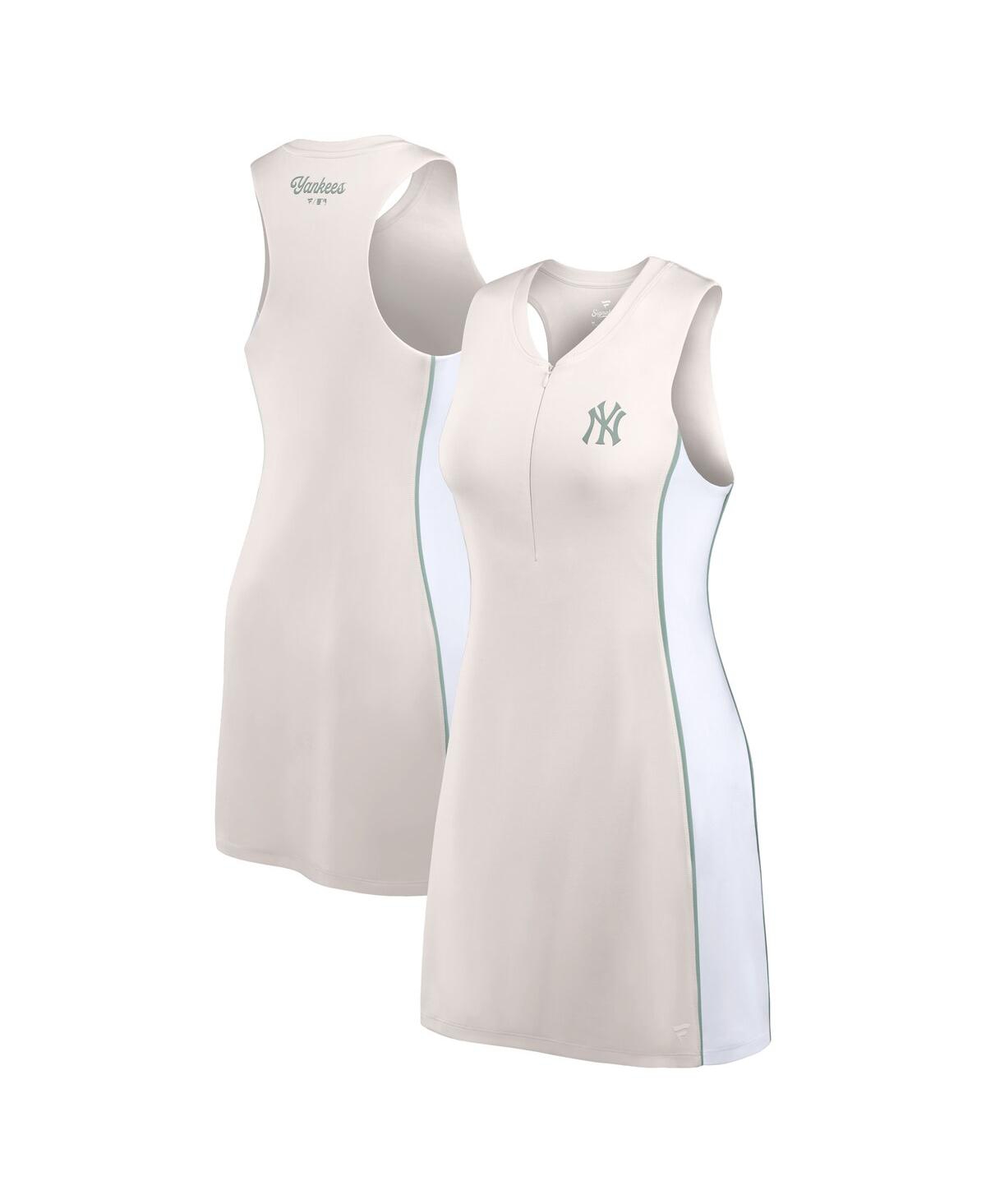 Women's Cream New York Yankees Studio Boost Athletic Half-Zip Dress - Cream, Green