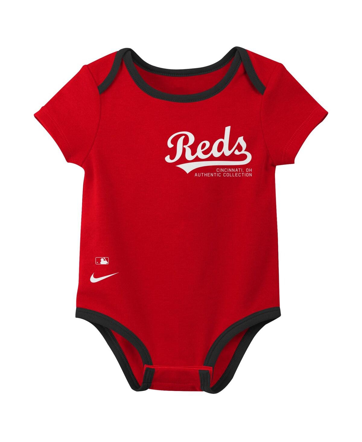 Nike Newborn Baby Boys And Girls Cincinnati Reds Three-pack Bodysuit Set In Multi