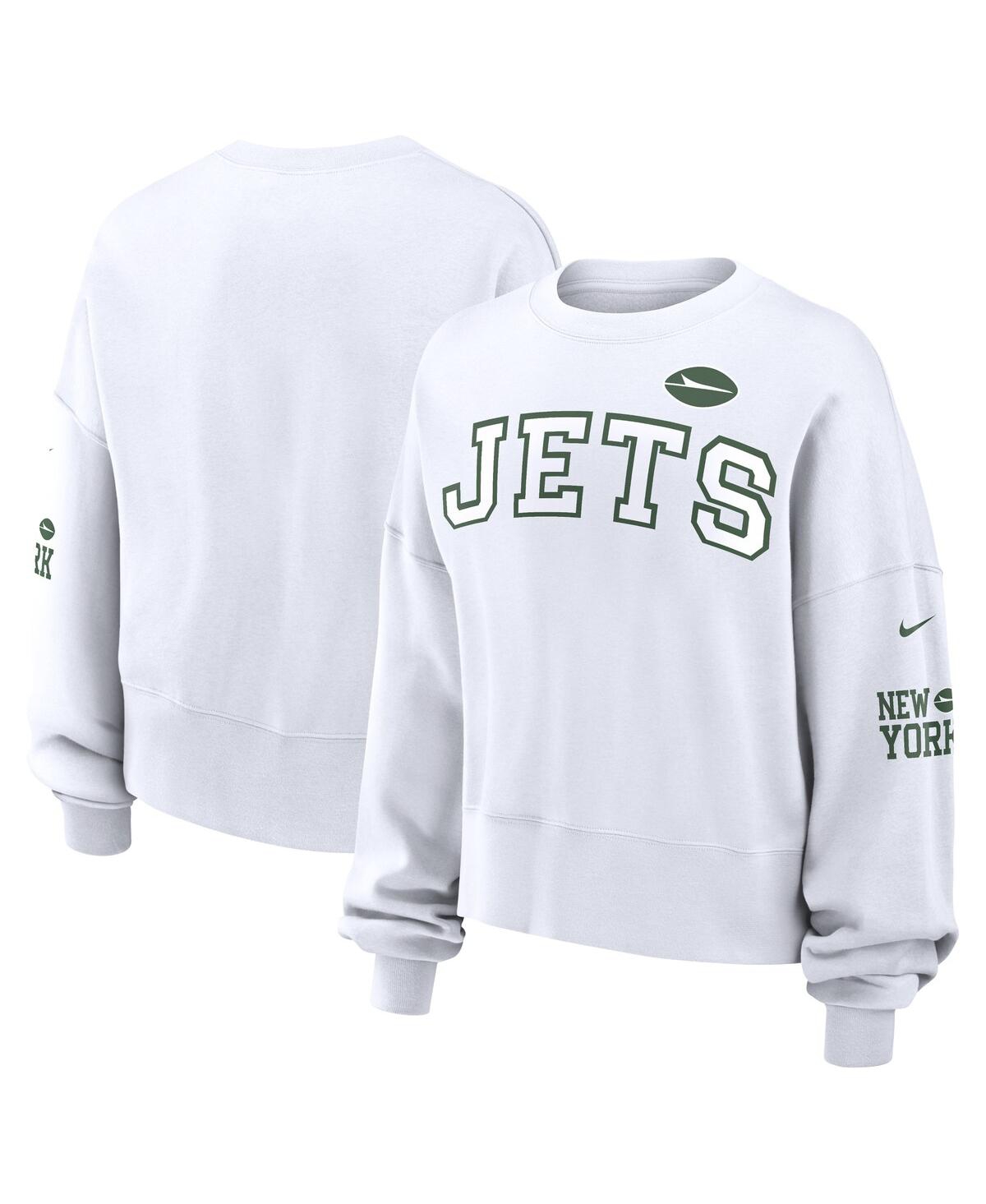 Nike Women's White New York Jets Oversized Long Sleeve Cropped Sweatshirt In White
