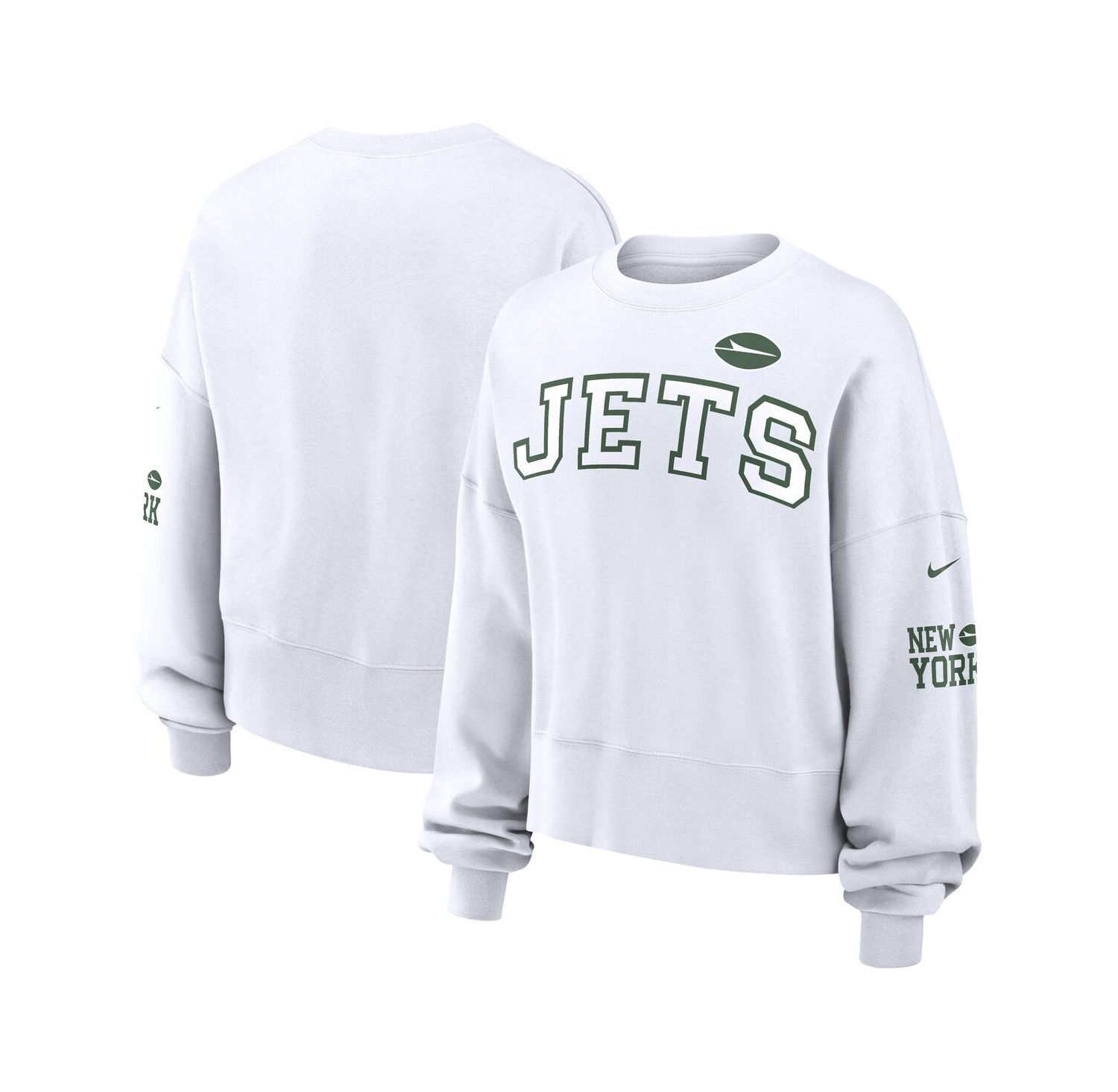 Women's White New York Jets Oversized Long Sleeve Cropped Sweatshirt