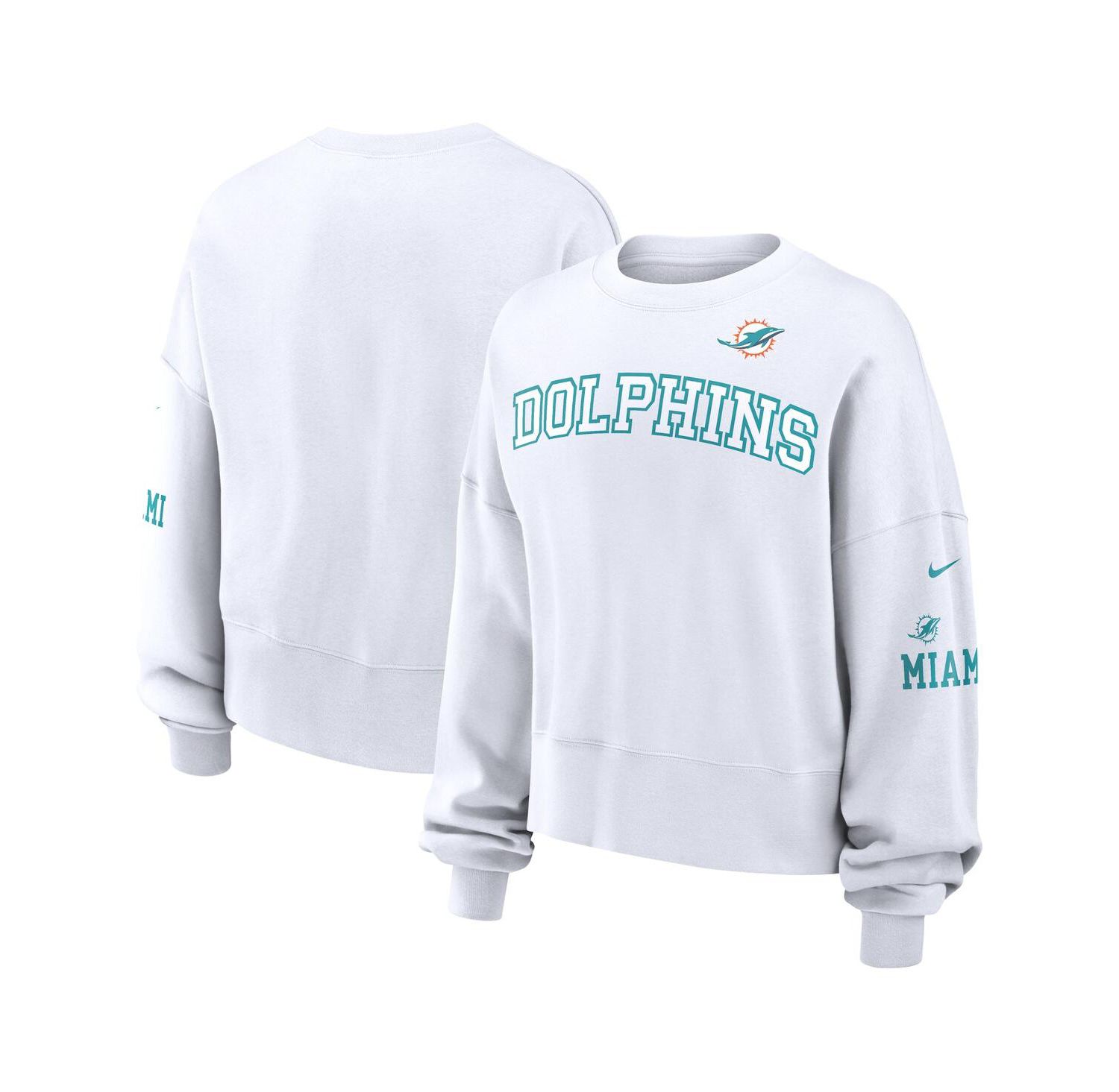 Women's White Miami Dolphins Oversized Long Sleeve Cropped Sweatshirt