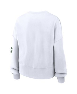 Women's White New York Jets Oversized Long Sleeve Cropped Sweatshirt