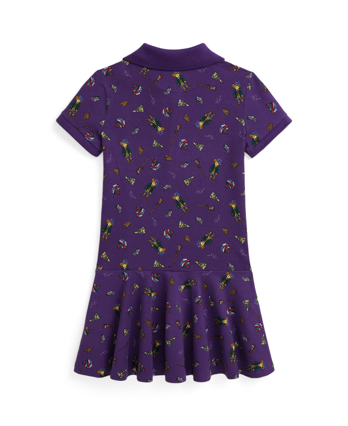 Polo Ralph Lauren Toddler And Little Girls Polo Bear Stretch Mesh Polo Dress - Varsity Prep Bear With Navy