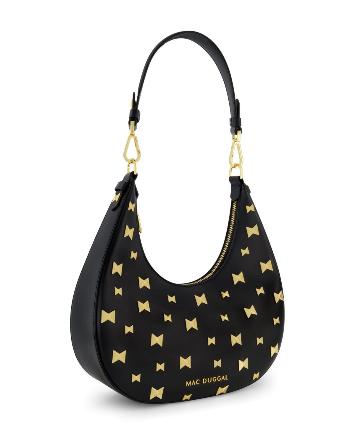 Gold Plated Hardware Leather Hobo Bag - Black