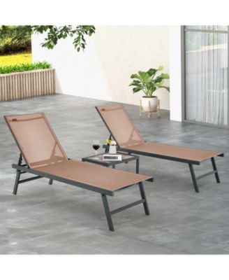3 Pieces Patio Chaise Lounge Chair and Table Set for Poolside Yard