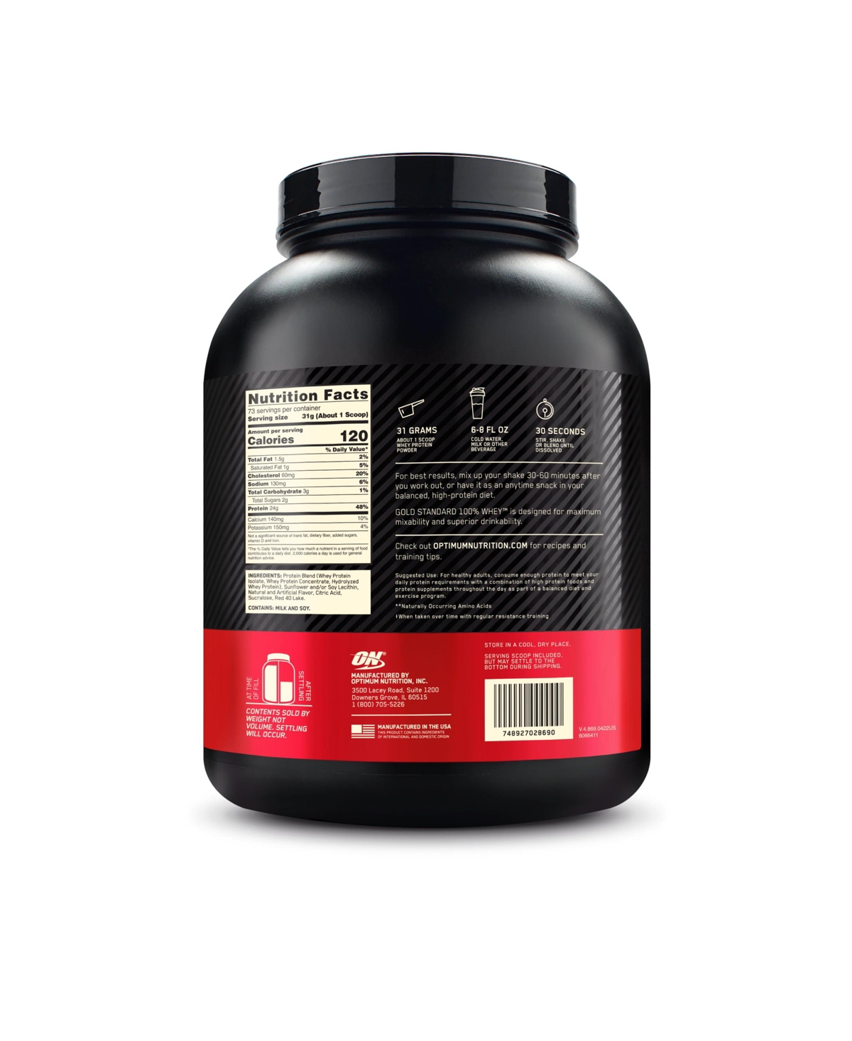 Optimum Nutrition Optimum Nutrition, Gold Standard 100% Whey Protein Powder, Delicious Strawberry, lb, 73 Servings