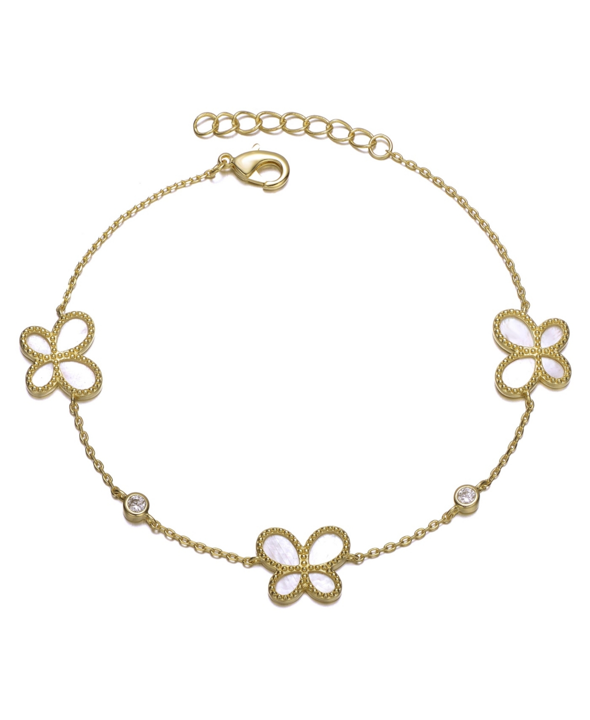 Sterling Silver 14k Gold Plated Mother of Pearl Dainty Link Butterfly Bracelet - Gold