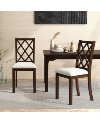 Dining Chair Set of 2 Wood Kitchen Chairs with Upholstered Seat Cushion and Rubber Wood Legs